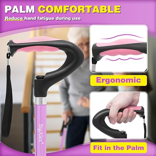 Miniatura 2 de BigAlex Bastón plegable con mango suave TPR para ancianos base sólida ajustable bastón para hombre y mujer