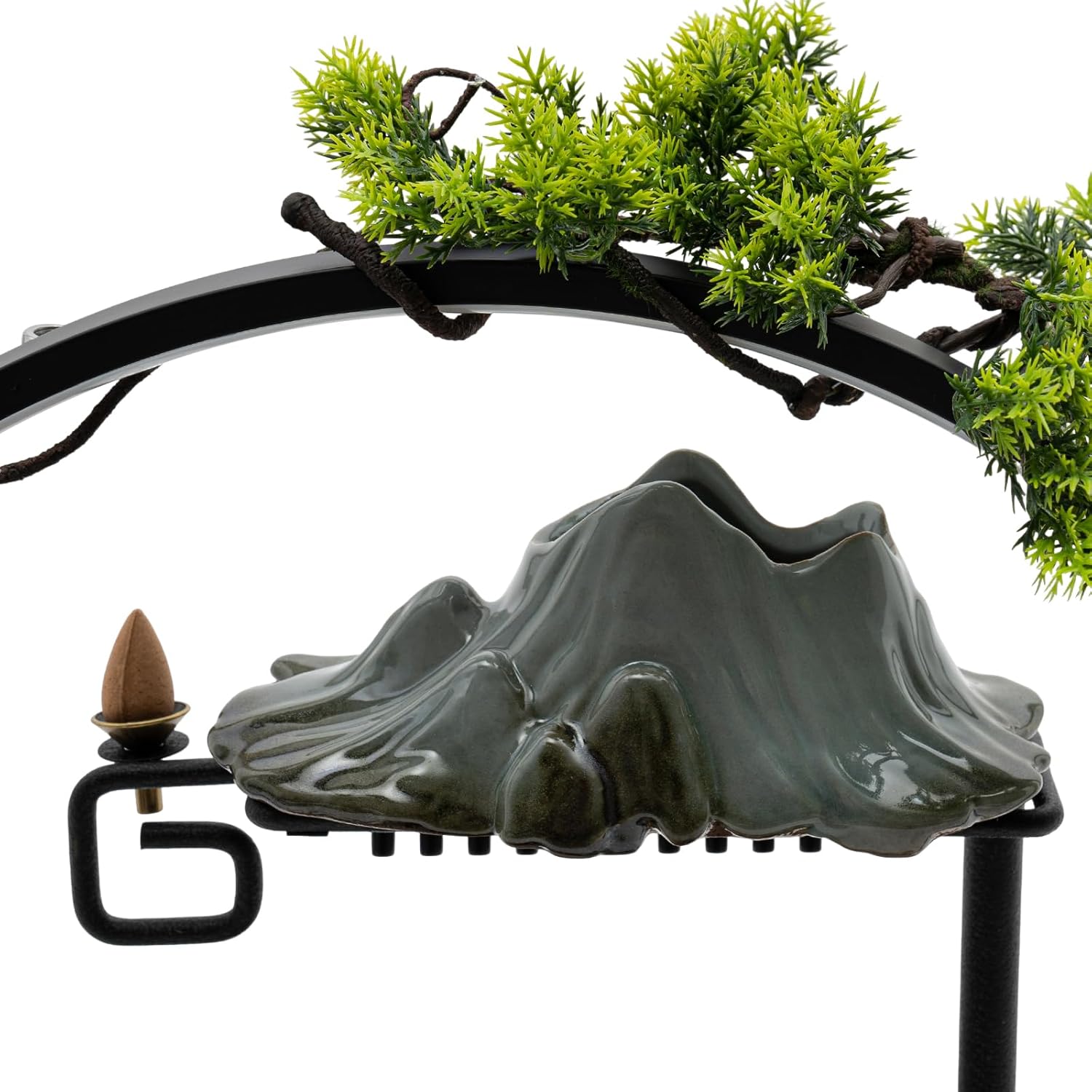 Tabletop Fountain Waterfall with LED Light Loop,Artificial Landscape Tabletop Fountain with Pump|Atomizer, for Indoor Outdoor Decoration,Stress Relief,Wealth Boom (Tree|Backflow Incense|Deer)