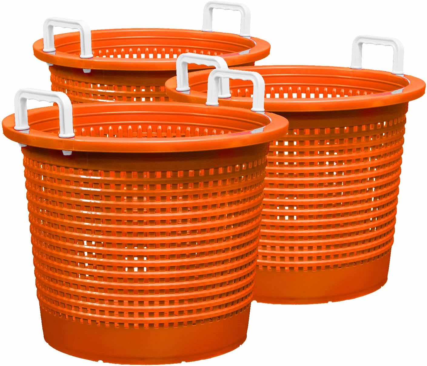 Large, Super Heavy Duty Fish Baskets. Orange with White Handles. Made in USA. 3Pack