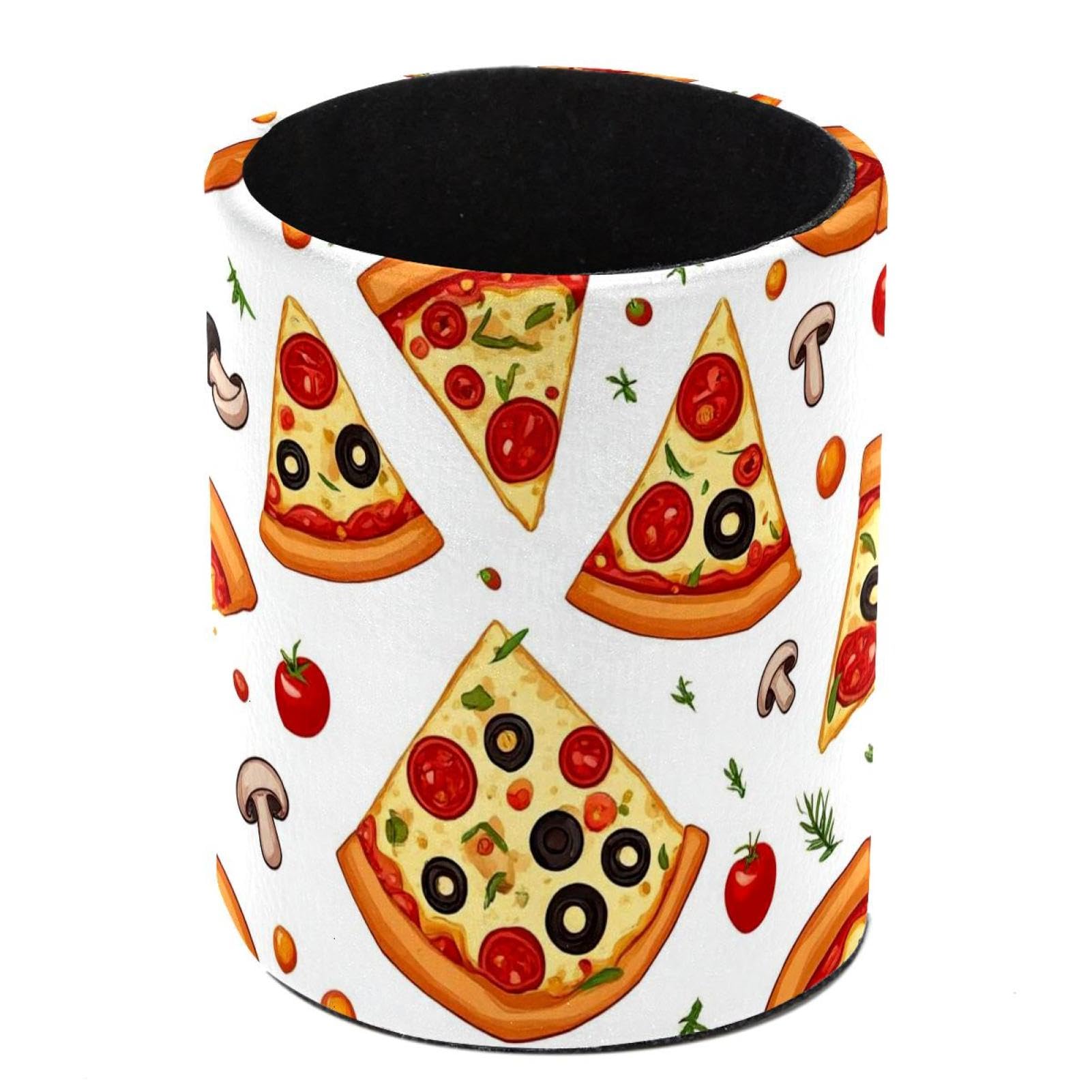 HEOEH Pizza Pen Holder for Desk, PU Leather Pencil Holder Pen Cup Marker Holder Makeup Brush Holders, Desk Accessories & Workspace Organizers for Home, Office