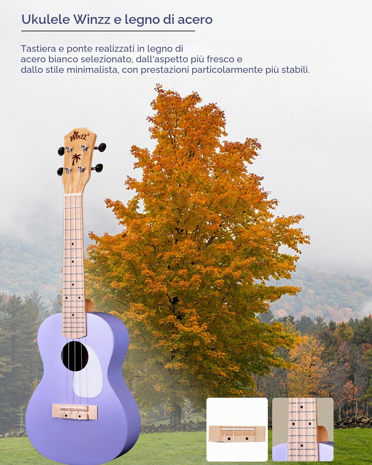 Winzz Ukulele soprano per bambini per adulti e bambini, 53 cm, colore viola
