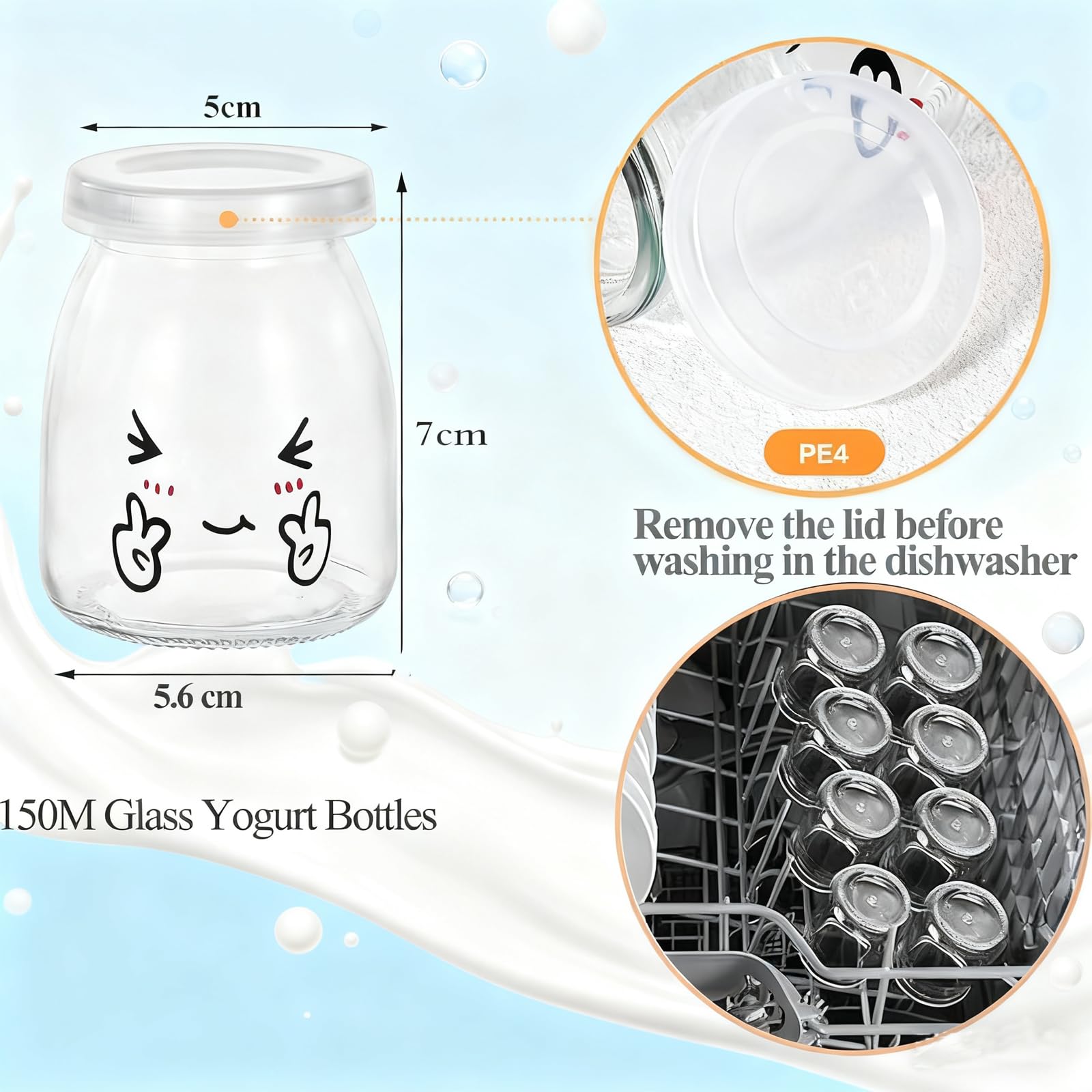 150ml Vasetti Vetro Piccoli, 6 Vasetti Yogurt per Ricambio di Yogurtiera Varoma del Bimby tm5/tm6, Barattolini vetro piccoli con Tappo