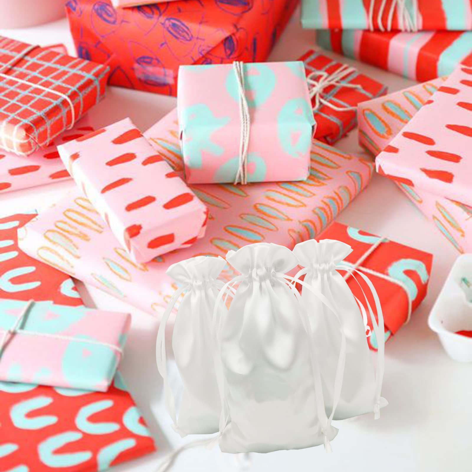 30 Pezzi Sacchetti Regalo Raso Bianco 12 cm x 20 cm,Borse per Gioielli Regalo di Matrimonio Borse con Coulisse Baby Doccia Sacchetti Regalo di Natale