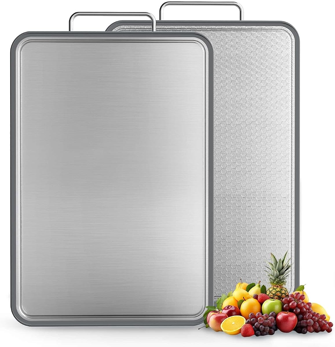 Tabla de cortar de acero inoxidable 304 de 16.0 x 11.0 in – Tabla de cortar de cocina de doble cara para carne, frutas y verduras, tabla de cortar de acero resistente al óxido con doble ranura para jugo, fácil de limpiar | Tabla de cortar de acero