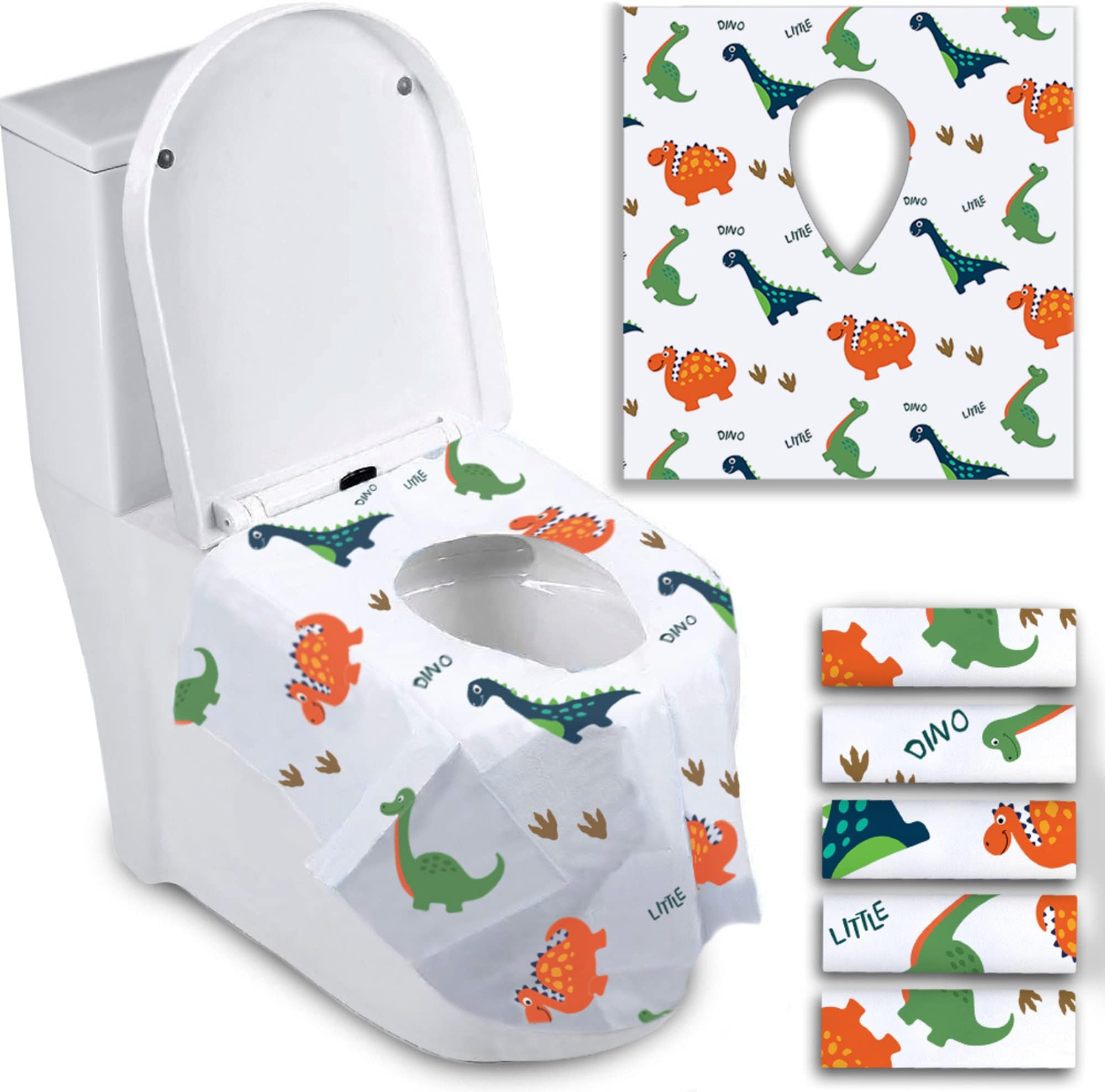 ATHENA FUTURES Disposable Toilet Seat Covers for Toddlers - Individually Wrapped Dinosaur Potty Training Liners for Kids - Portable with Non-Slip Adhesives - Extra Large Size - Road Trip Essentials