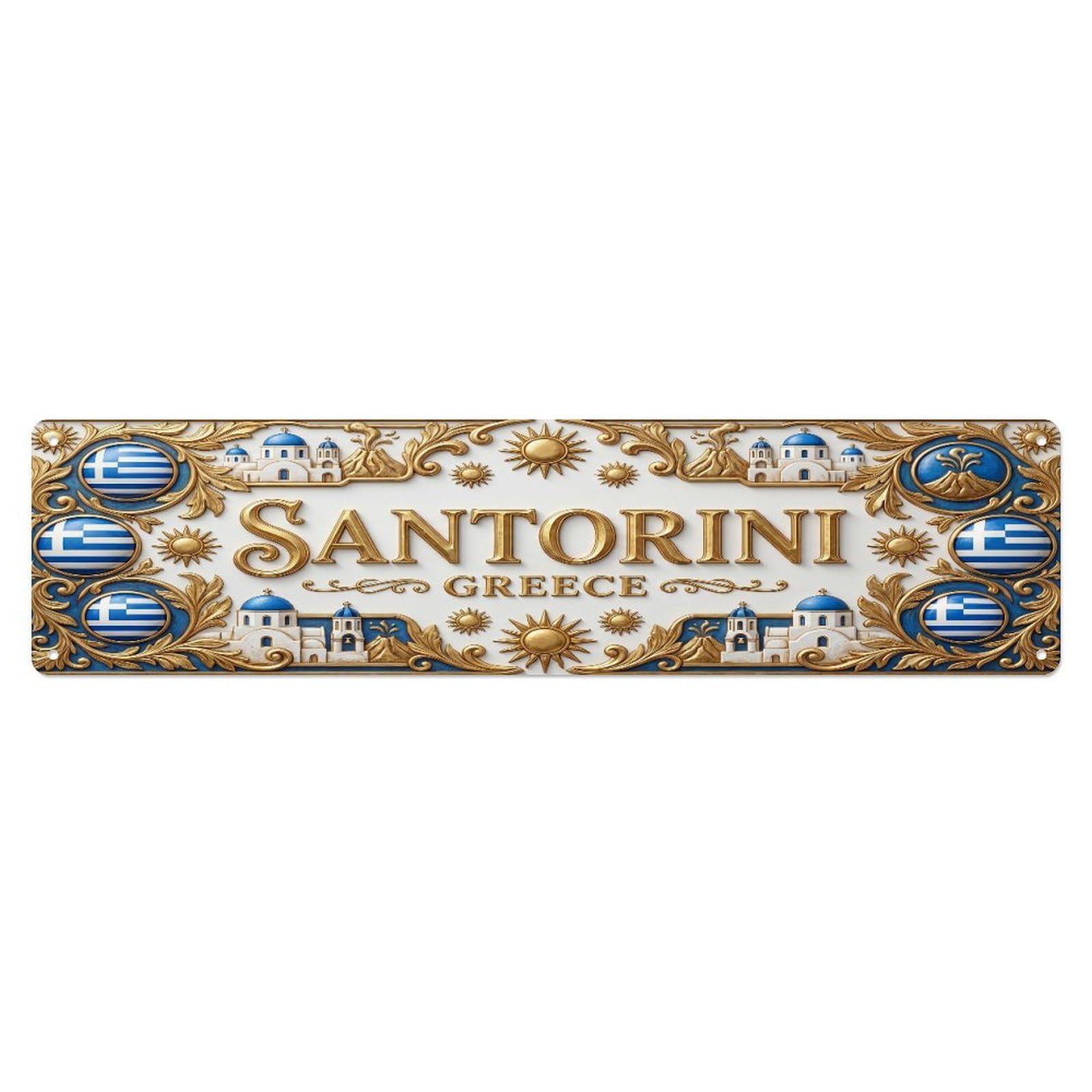 Xanthor Style Metal Tin Sign Vintage Santorini Greece Flag Pattern