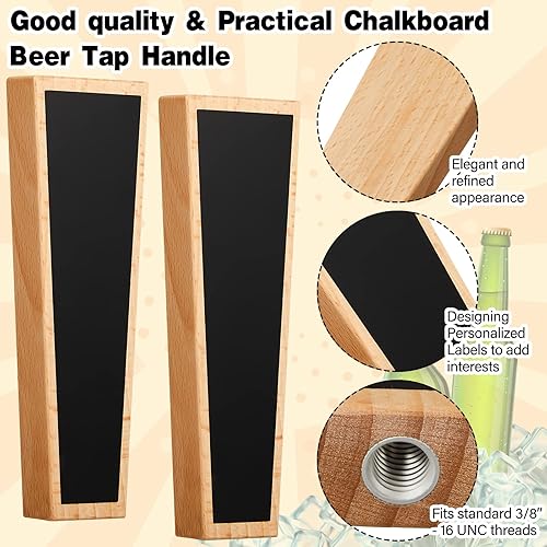 Miniatura 16 de Queekay 4 piezas de mango de madera de nogal con 4 marcadores de tiza para Kegerator, asas de grifo de bar, regalo para amantes de la cerveza