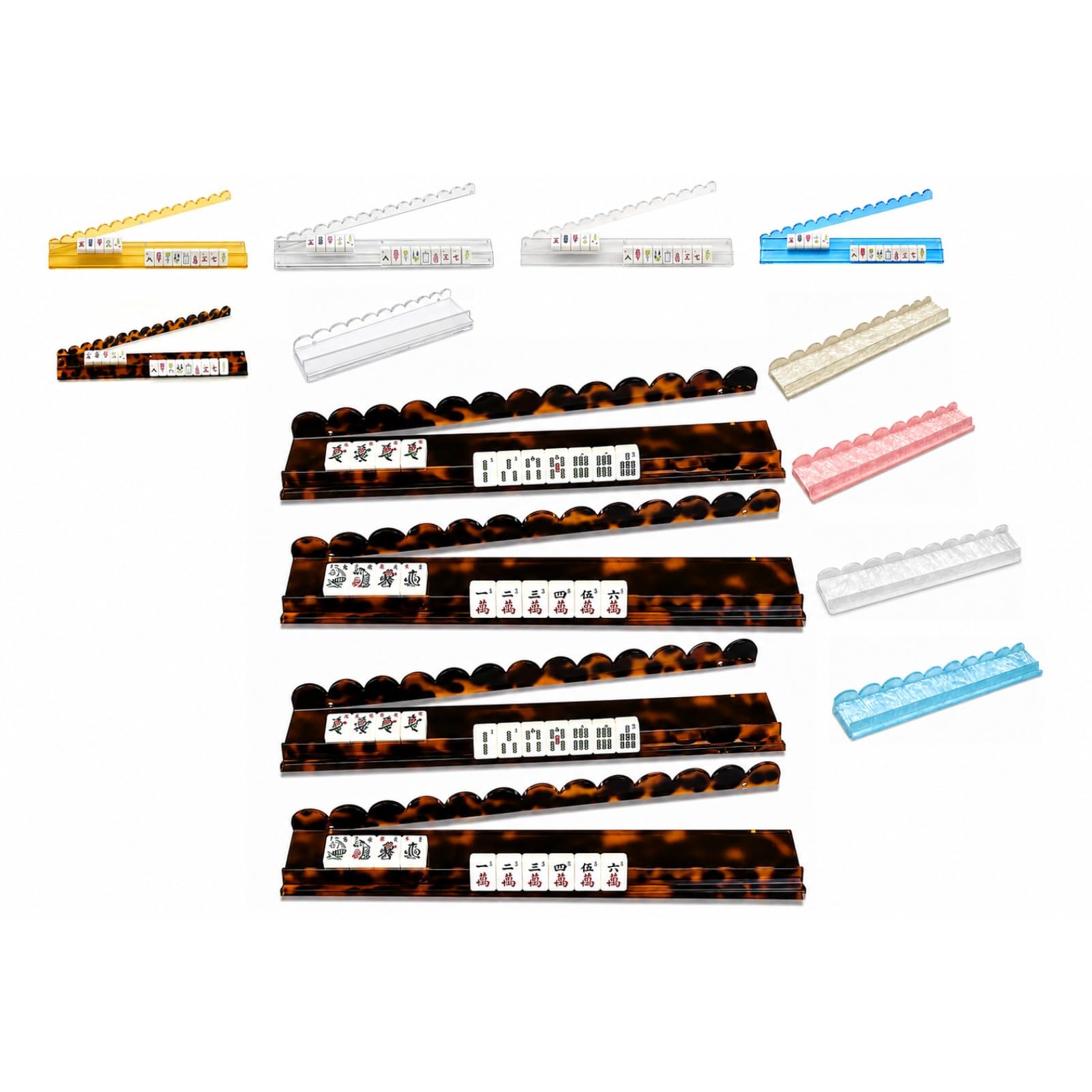 KZVXMUO Mahjong Tile Pusher Rack Set of 4, Premium Acrylic Mahjong Racks with Magnetic Push Bar, Non-Slip Tile Holder Organiser for Mahjong Games, 44/51cm, Clear & Coloured Options (amber,44cm) โ image 1
