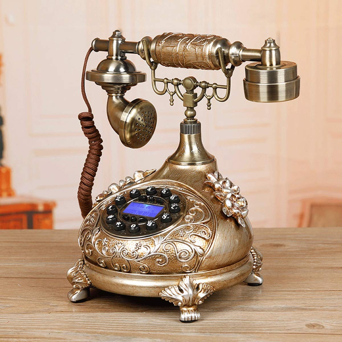 Telefon stacjonarny w stylu europejskim, salon, antyczny telefon stacjonarny, dom, sypialnia, telefon retro, telefon stacjonarny w starym stylu