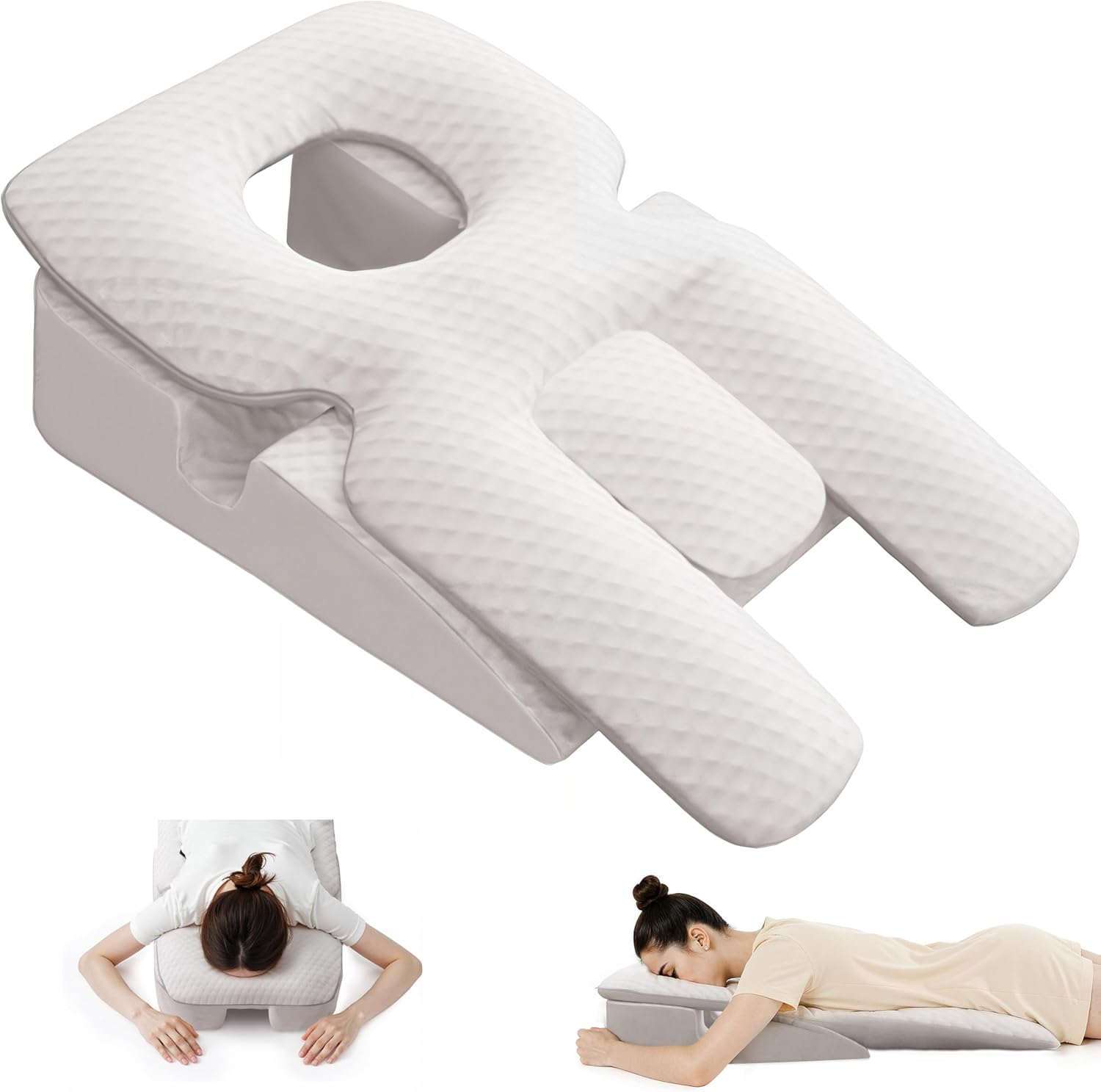 Face Down Pillow for Sleeping Eye Surgery Recovery or BBL, Stomach Sleeping Pillows for Home Massage, Prone Pillow with Memory Foam and Removable Cover