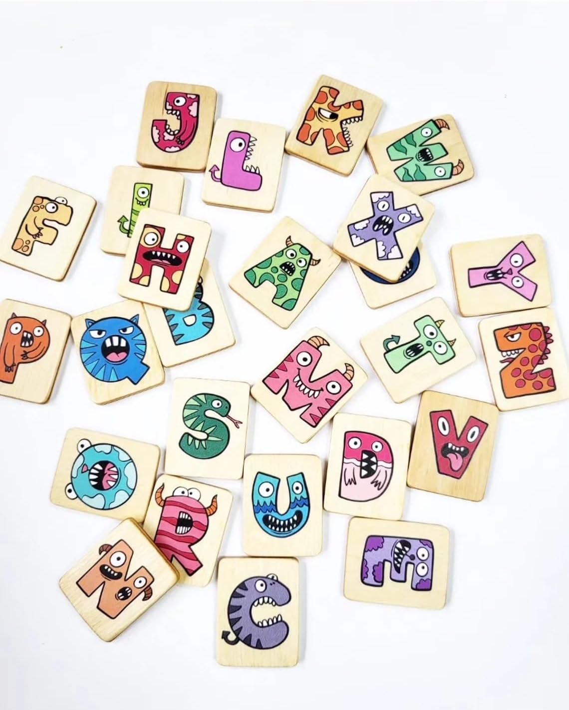 English Letters Flash Cards with Monsters+ Holder Uppercase Letters Cards Montessori Preschool Homeschool Birthday Gift for Kids Classroom (Cards with Holder)