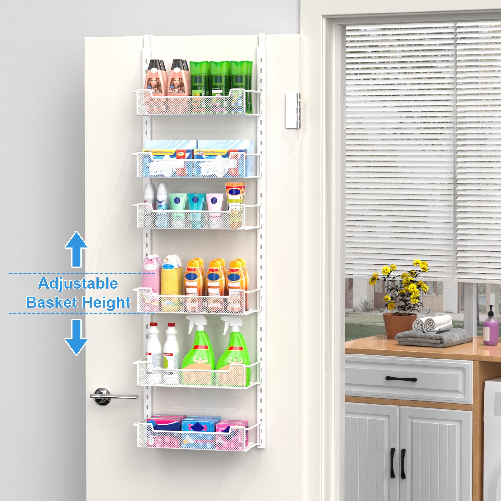 VyGrow 31,2 cm breit, schmaler Organizer über der Tür, 6-stöckig, Organizer mit verstellbarem Korb, Speisekammertür, Organisation für Speisekammer, Küche, Abstellraum, Gewürzregal, Weiß