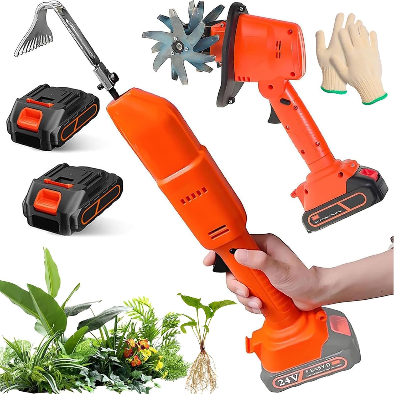 Mini azada eléctrica de mano, cultivador y cultivador inalámbrico para desmalezar, aflojar el suelo, cortar hierba, herramienta ideal para jardinería fácil