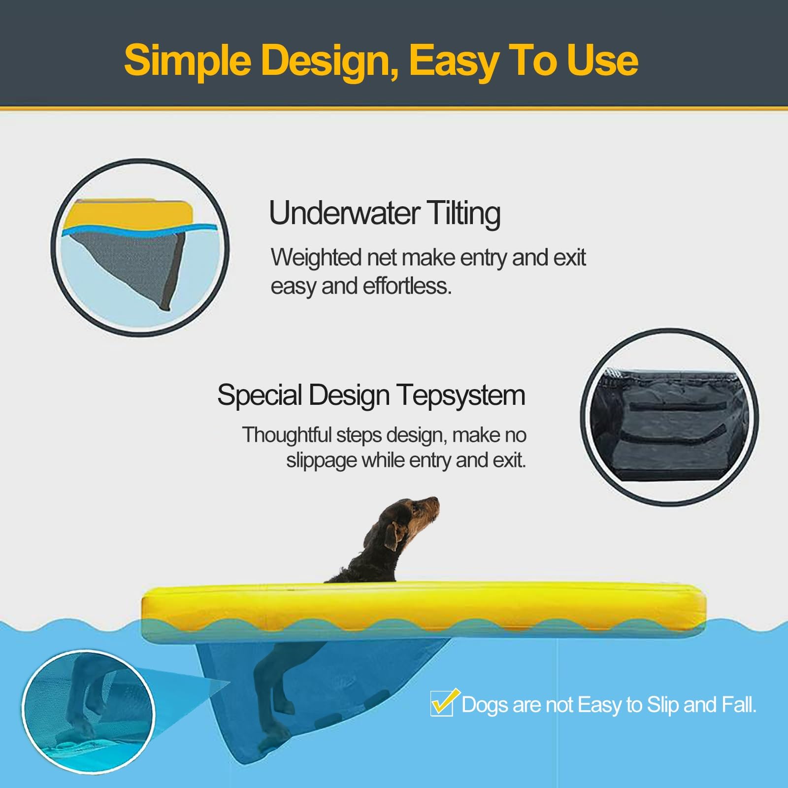 rampa de agua para perros Muelle flotante para barcos con rampa para perros, rampa de agua para perros con escalón y espuma EVA antideslizante, plataforma de muelle inflable para playas y yates.(Blue)