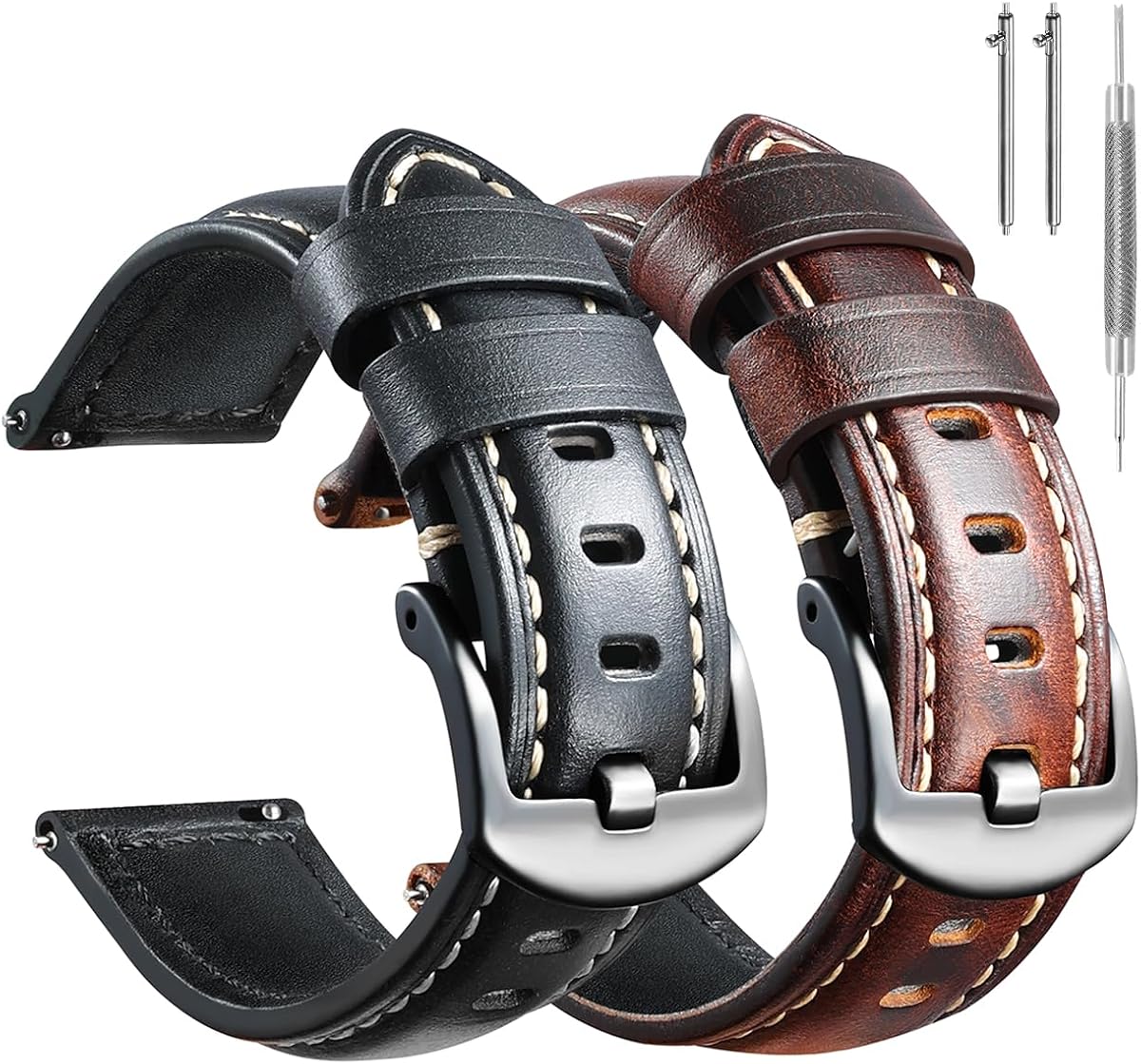 Stanchev Correas de reloj de cuero para hombres,Correa de cuero de 20 mm para reloj con lengüeta de 20 mm,Correa de cuero de liberación rápida de 18 mm, 20 mm, 22 mm, 24 mm y 26 mm para hombres y mujeres