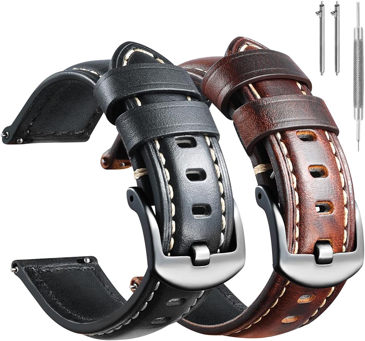 Stanchev Leather Watch Bands for Men,20mm Leather Watch Band for 20mm Lug Watch,Qucikly Release Leather 18mm 20mm 22mm 24mm 26mm Watch Band for Men Women