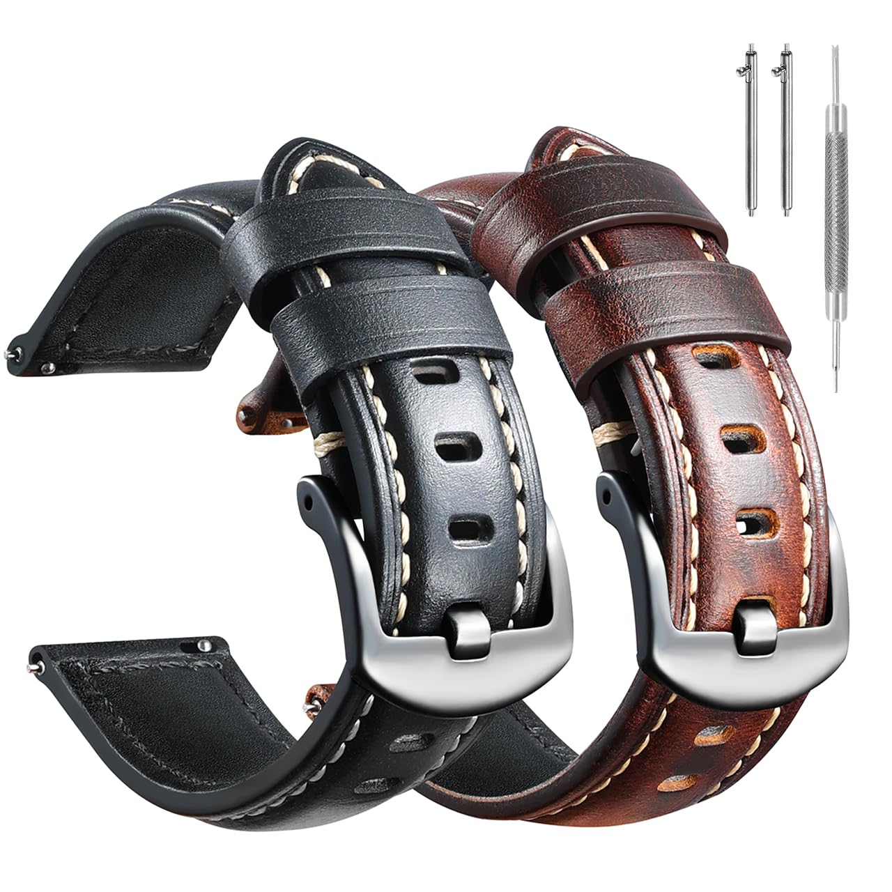 Cinturino In Pelle A Rilascio Rapido Per Orologio – Larghezza 20mm, 22mm, 24mm – Per Uomo E Donna, Fibbia In Acciaio, Cuciture Di Design