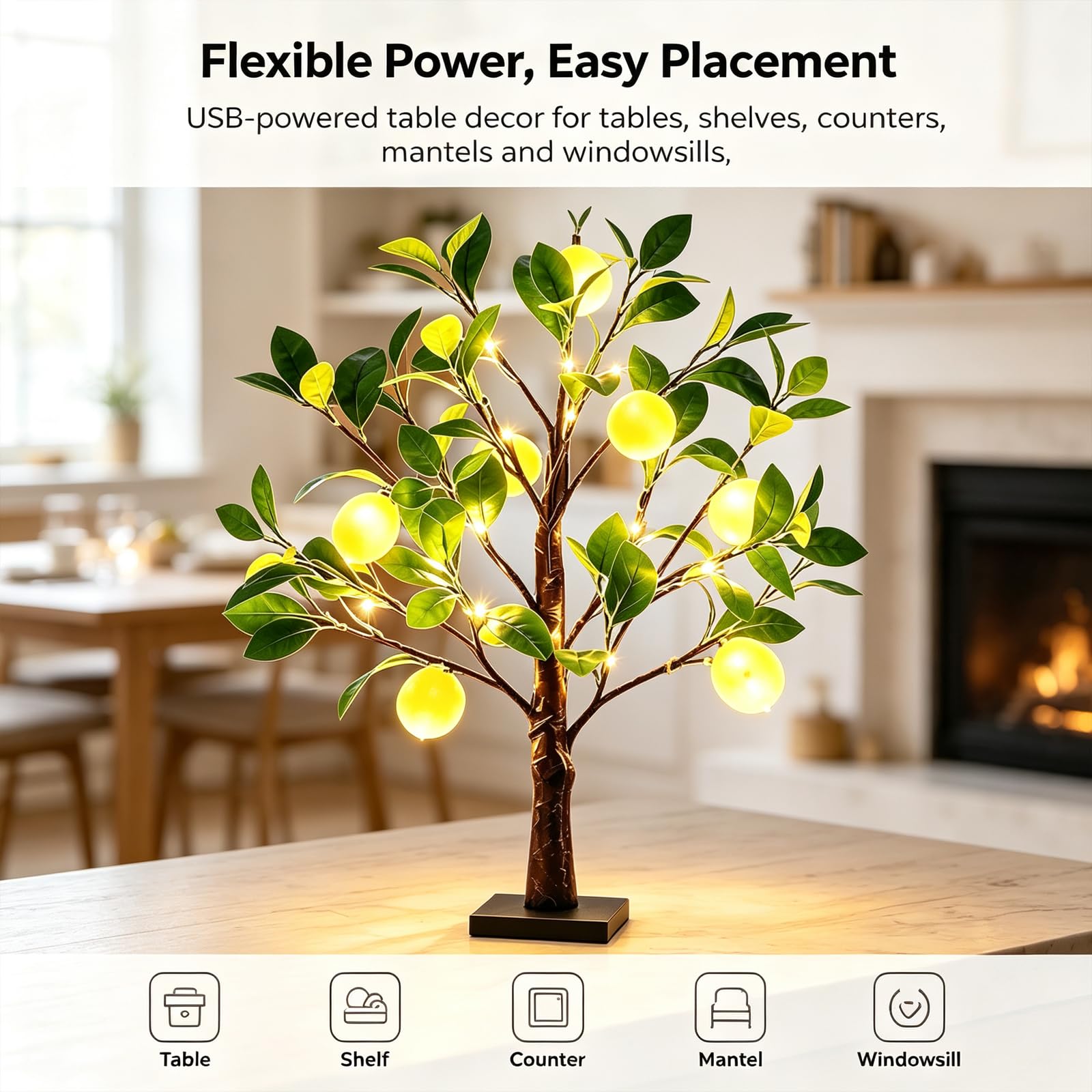 Leuchtende Zitronenbaum-Lampe, Künstlich Beleuchtete Tischlampe (2Pcs)