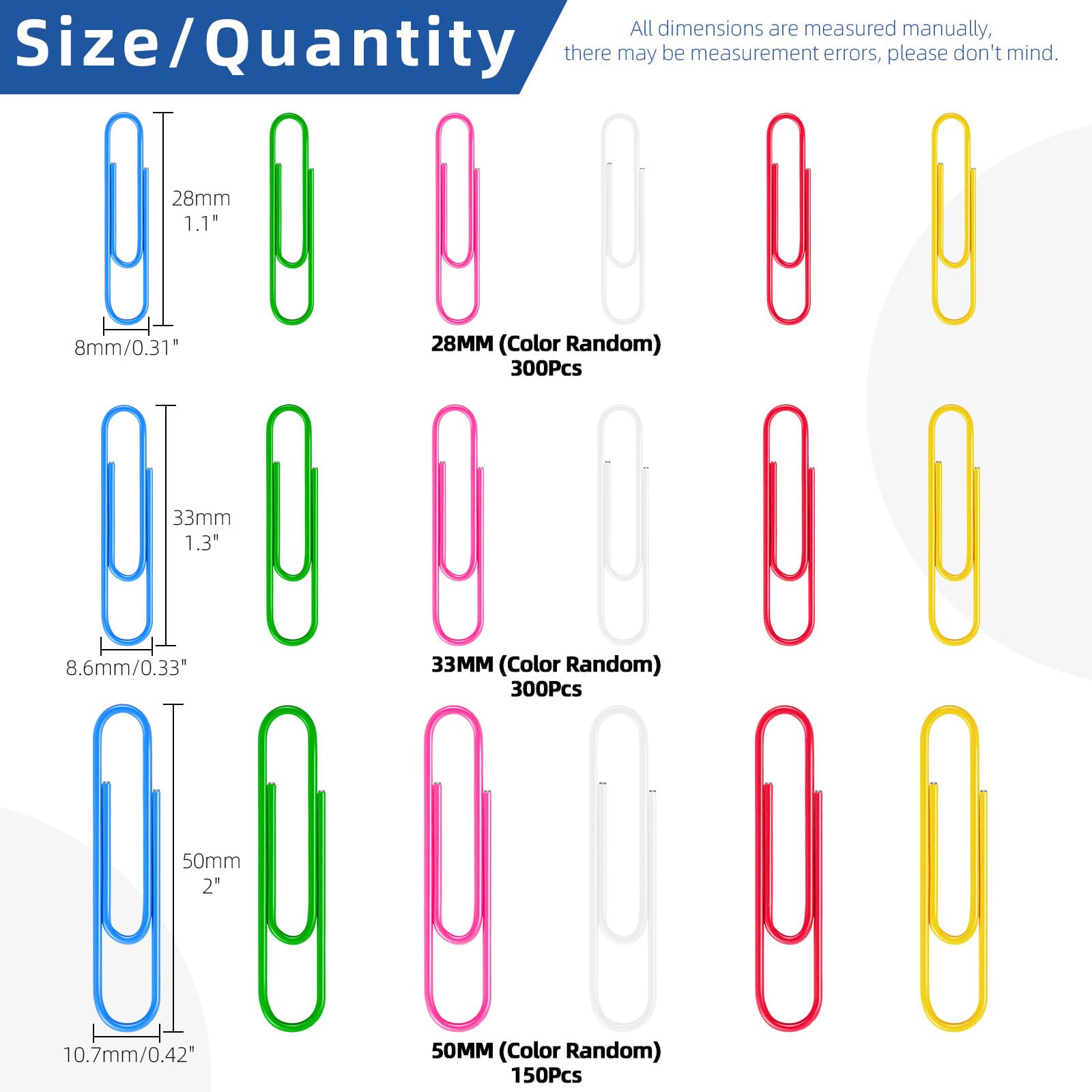 Glarks 750Pcs Color Paper Clips Set, 1.1In 1.3In 2In Mixed Colors Coated Paper Clips - Image 4