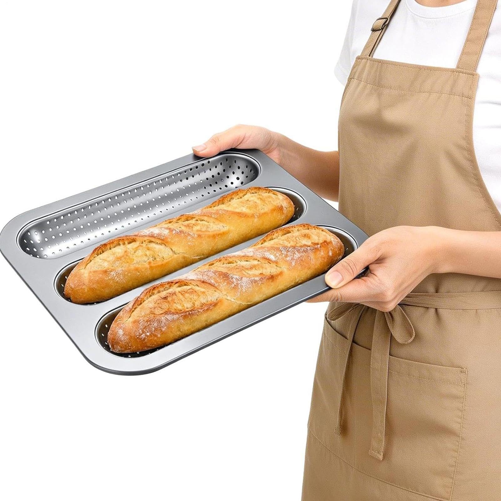Molde para Baguette Bandeja Para Horno Perforada Antiadherente Con 3 | 2 Moldes De Pan Francés Para Cocinar A Diario Y Preparar Comidas Al Aire Libre Y En El Hogar