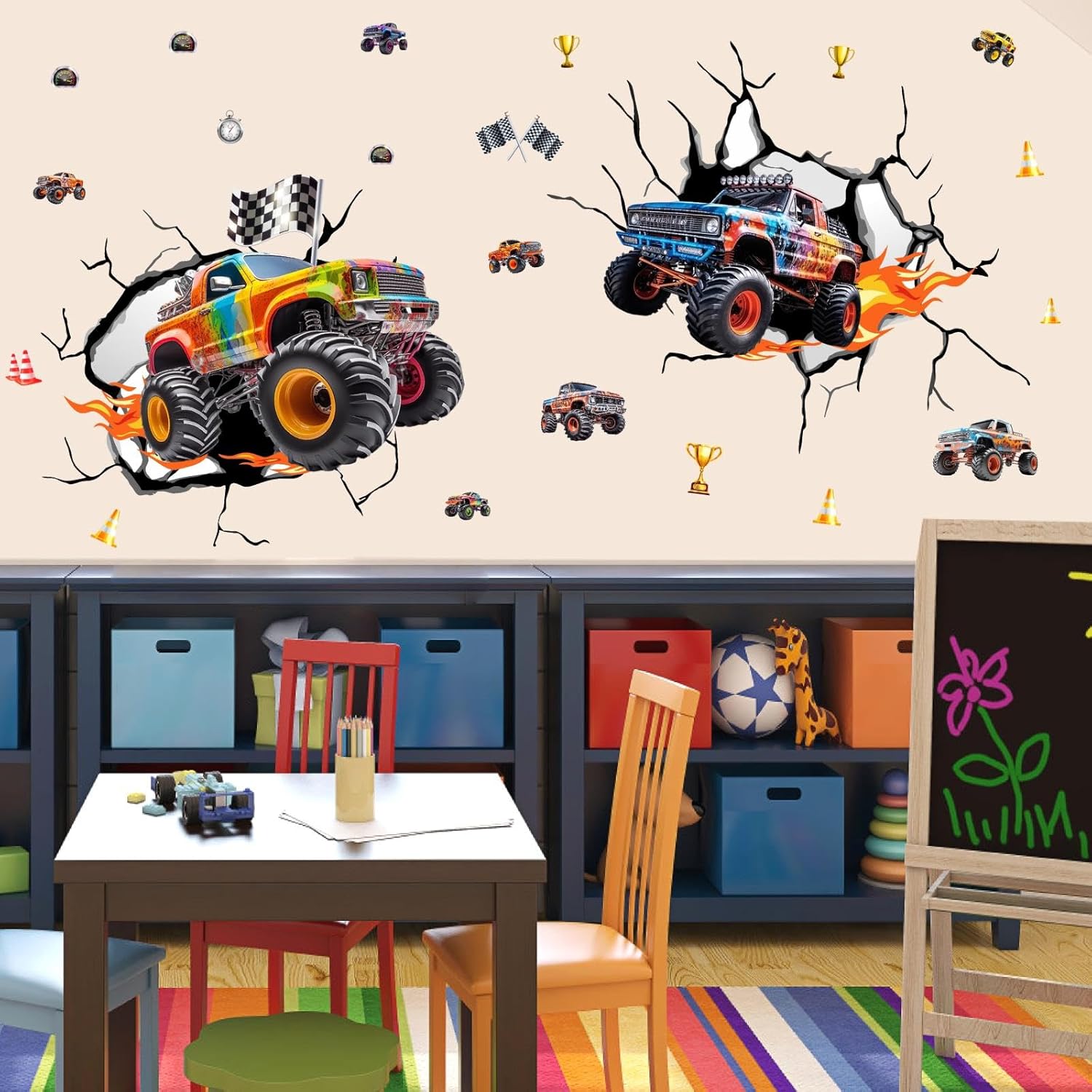 Racing Car Wall Stickers Vehicle Wall Decals 3D Car Theme