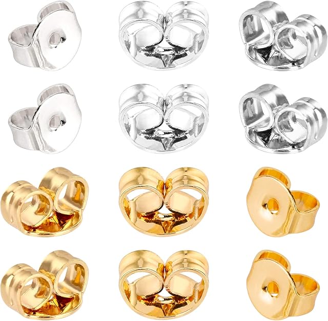 AIEX 12pcs 6 Pairs Earring Backs 925 Sterling Silver 14k Gold Replacement Secure Ear Locking for Ear Stud Earrings Jewelry Making, 6x5mm (Silver, Gold)