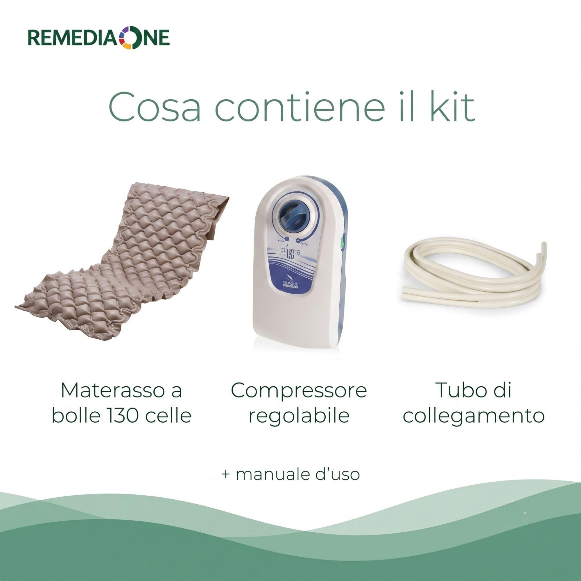 REMEDIA ONE - Materasso Antidecubito per Anziani ad Aria 130 Bolle | Pressione Alternata, Compressore Silenzioso, Portata 135 kg, PVC Medicale, Idoneo Fornitura ASL