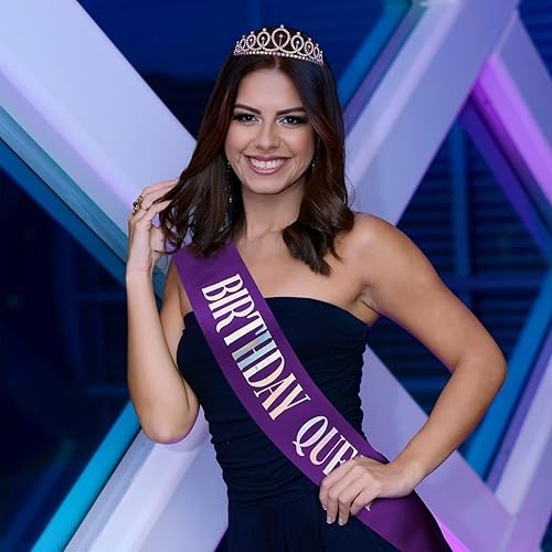 Miniatura 9 de CIEHER Faja de reina de cumpleaños y tiara de diamantes de imitación, coronas de cumpleaños para mujer