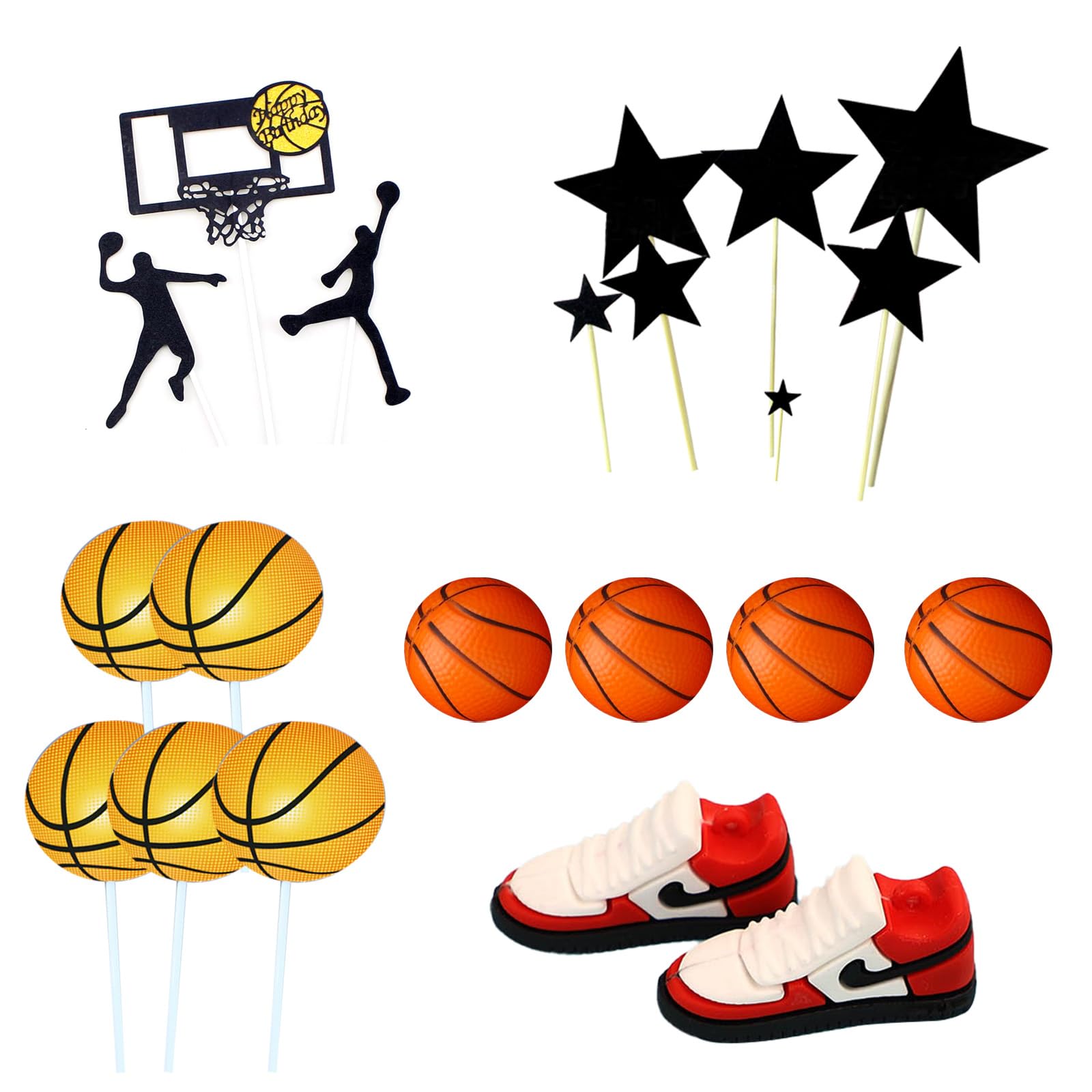 JIUDUOYUAN 21 PCS Basketball Cake Toppers?Basketball Cake Decoration for Boys Men Birthday Party Supplies