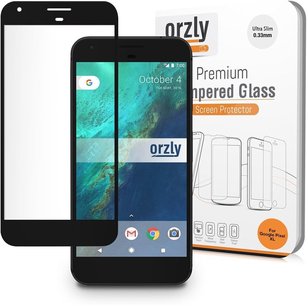 Orzly Google Pixel Screen Protector, 2.5D Pro-Fit Tempered Glass Screen Protector for Google Pixel Phone (5 inch Model - 2016) - Transparent with Charcoal Black Rim