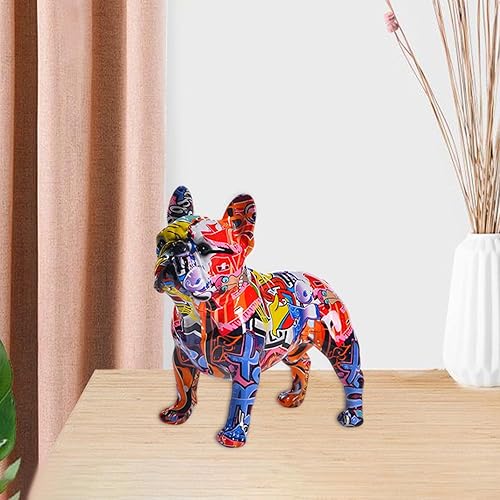 Miniatura 2 de Gralara Estatua de bulldog francés, estatua de bulldog francés, graffiti, escultura de animal para decoración del gabinete del hogar, centros de