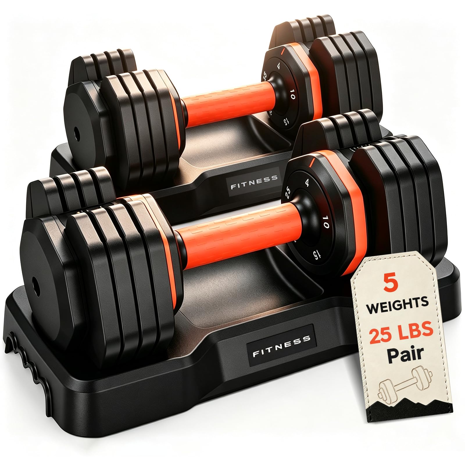 FEIERDUN Adjustable Dumbbell Set, Weight Set for Home Gym, 5/10-in-1 Free Weight Adjustable Dumbbells, Single Hand Twist Adjust with Non-Slip Handles, 90% Space Saving Strength Training for both Men&Women