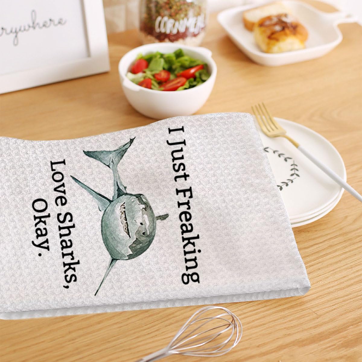 HIWX Shark Towel, I Just Freaking Love Sharks Okay Shark Lover Decorative Kitchen Towels and Dish Towels, Shark Room Decor, Ocean Sharks Hand Towels Tea Towel for Bathroom Kitchen Decor 16x24 Inches - Image 3