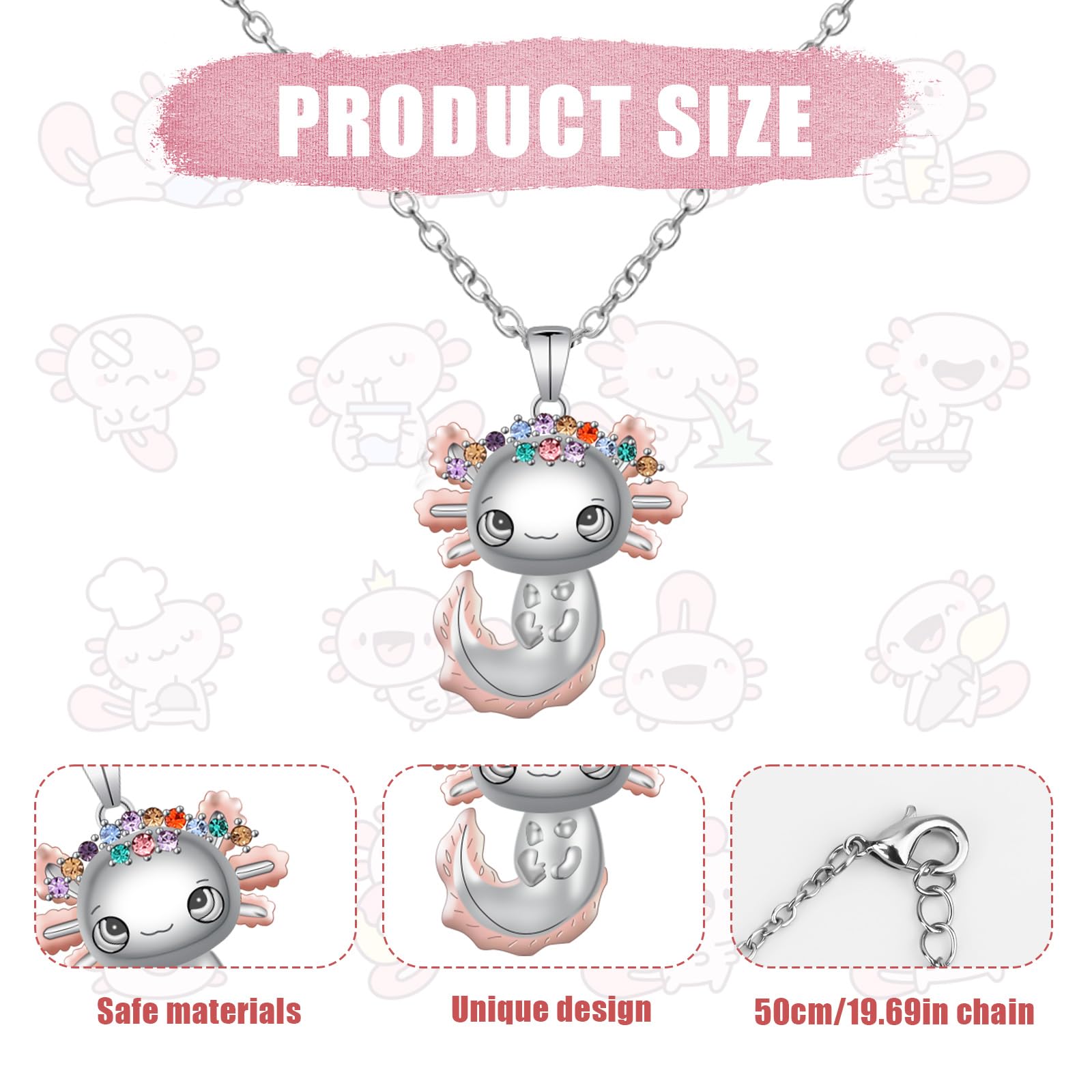 Aleación Collar de Ajolote de Cristal - Moderno Colgante Salamandra, Regalo Ideal para Niños y Niñas, Perfecto para Cumpleaños, Navidad y Graduación