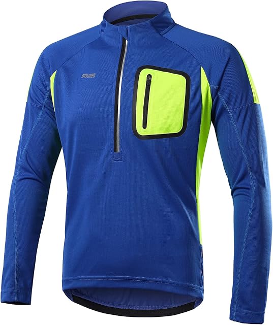 ARSUXEO Cycling Jersey Mens Long Sleeves Mountain Bike Shirt Half-Zip Cycle Jersey 4 Pockets