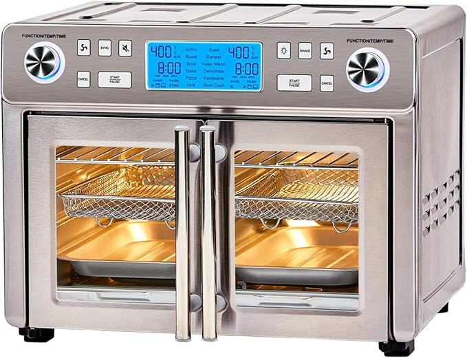 Emeril Lagasse Dual Zone 360 Air Fryer Oven Combo with French Door, 25 QT Extra Large, Cook Two Foods in Different Ways, Up to 60% Faster from Frozen to Finish, Pizza Stone Accessory Emeril Lagasse Dual Zone 360 Air Fryer Oven Combo with French Door, 25 QT Extra Large, Cook Two Foods in Different Ways, Up to 60% Faster from Frozen to Finish, Pizza Stone Accessory
