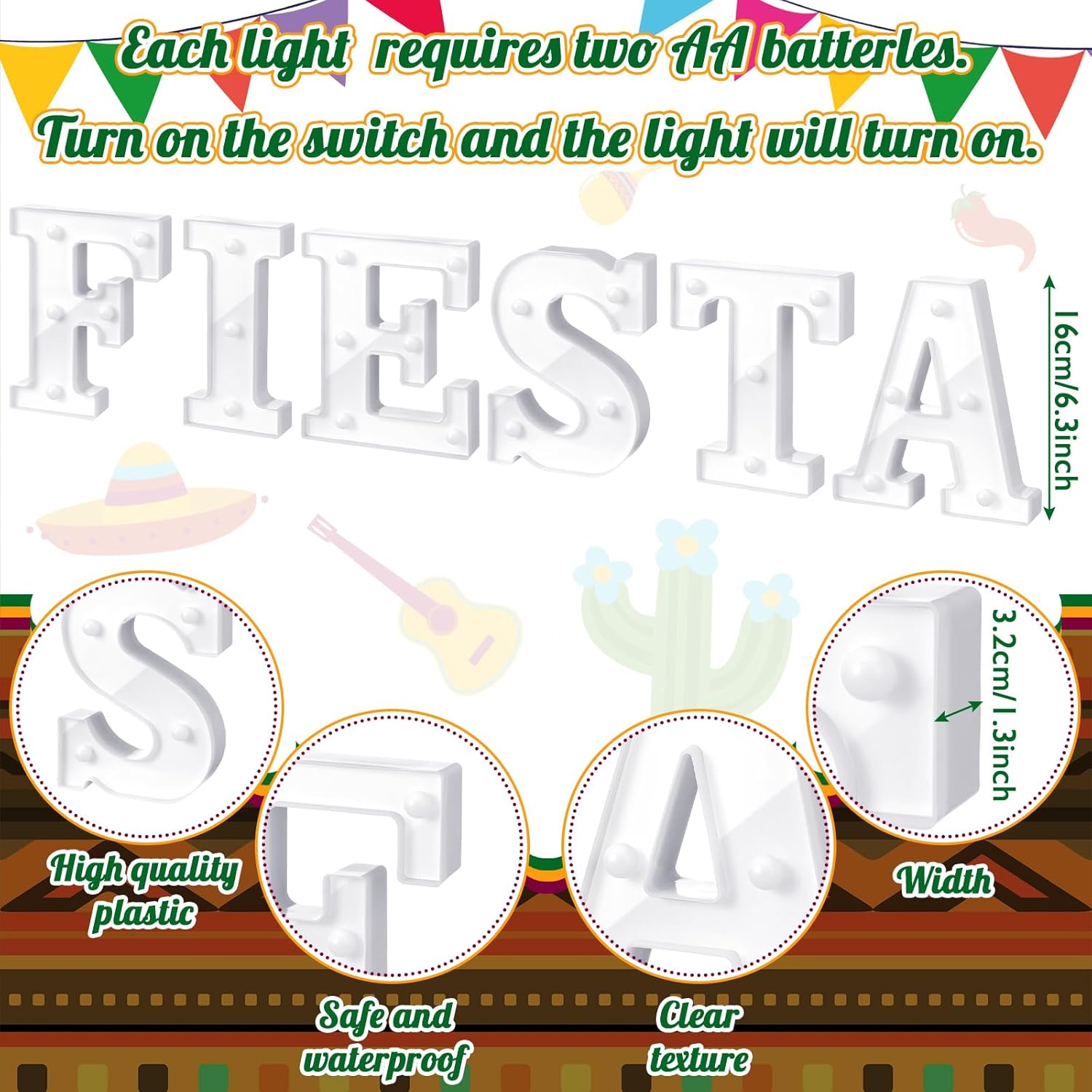 Honoson 6 Pcs Fiesta Mexican Party Decoration Fiesta LED Lights up Sign Cinco De Mayo Home Table Decoration for Mexican Themed Birthday Taco Party Supplies