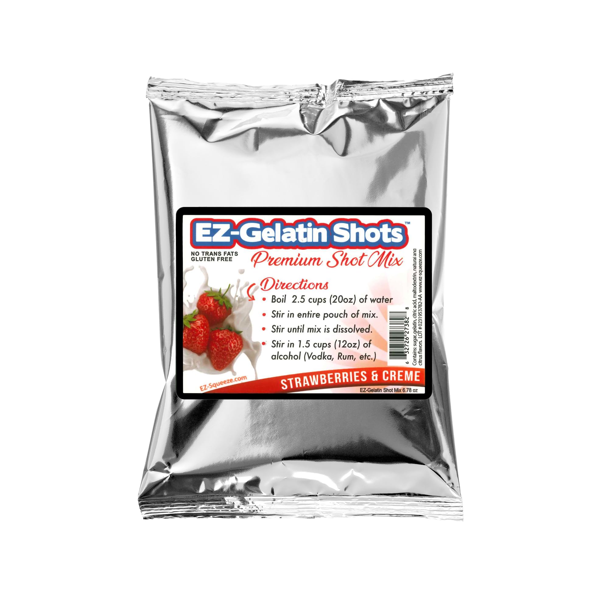 Strawberries & Creme Jello Shot Mix 6.78 oz - Premium Gluten-Free Jello Mix for Tasty Jello Shots - Easy to Make EZ Gelatin Powder Mix for Jello Shots - Adult New Year and Holiday Party Supplies