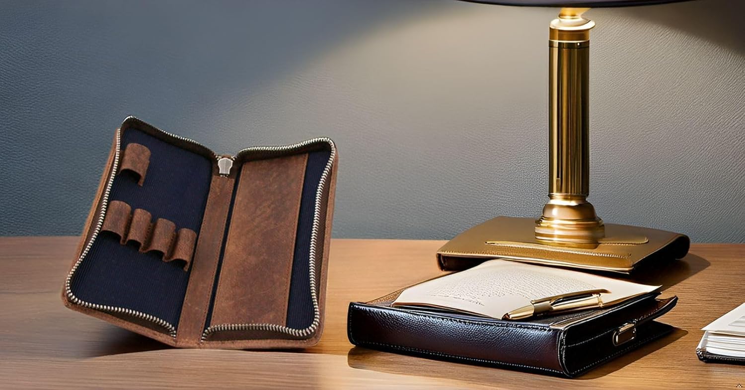 Roberto Romano 48219 - Pen Case for 3 Writing Instruments, Leather Case for Pens, Ballpoint Pens or Fountain Pens, Leather Case with Closure, Leather Pen Case Approx. 17.5 x 8 x 2.5 cm