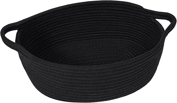 Goodpick Small Woven Basket, Baskets for Gifts Empty, Baby Basket with Handles, Black Baskets for Organizing, Dog Toy Basket, Rope Baskets for Storage, 12" x 8" x 5"