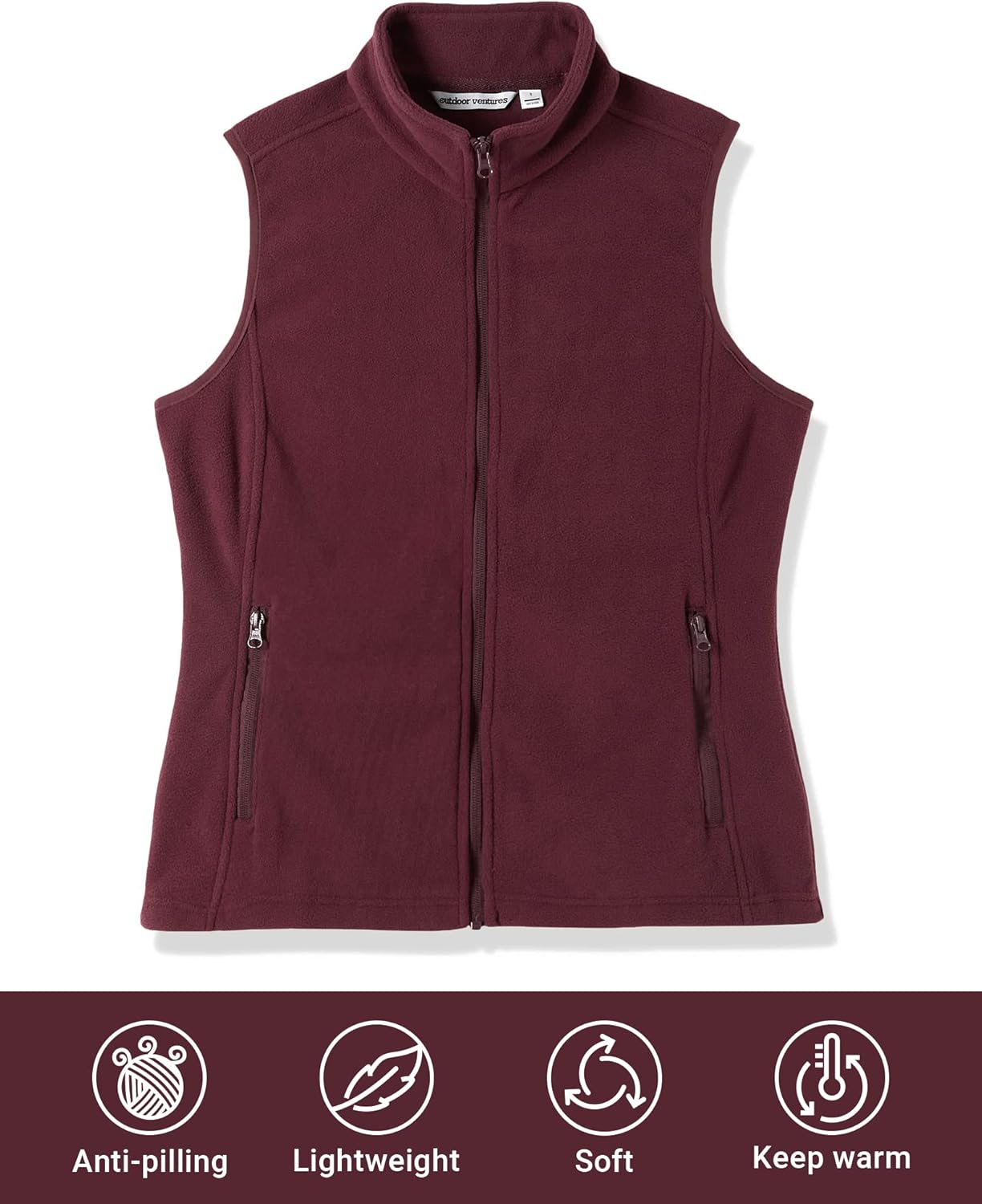 Outdoor Ventures Women's Polar Fleece Zip Vest Outerwear with Pockets,Warm Sleeveless Coat Vest for Fall & Winter - Image 5