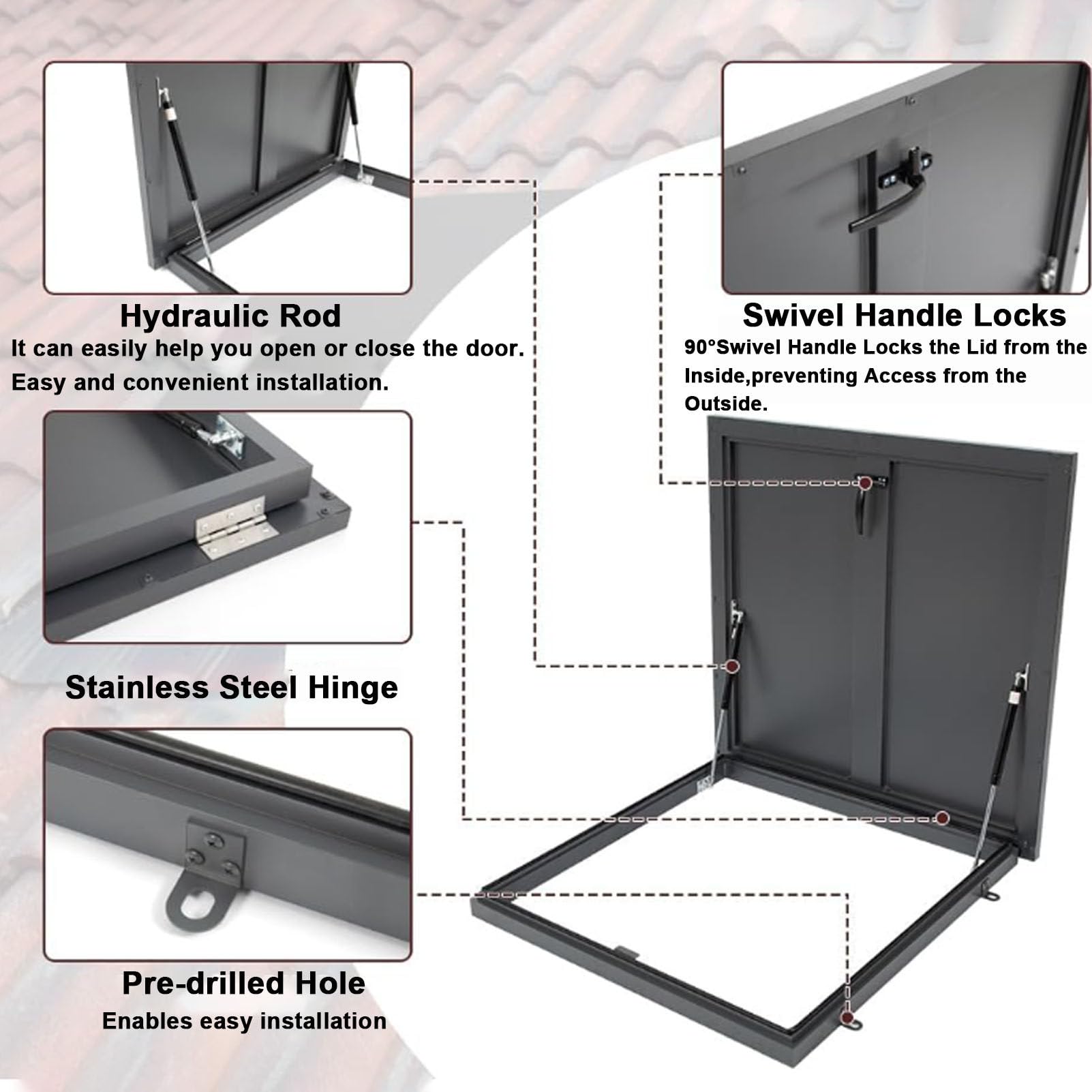 Trampilla de techo galvanizada, trampilla de techo de acero galvanizado con recubrimiento en polvo, puerta de seguridad de acero para techo, trampilla de acceso al techo, trampilla,60x60cm