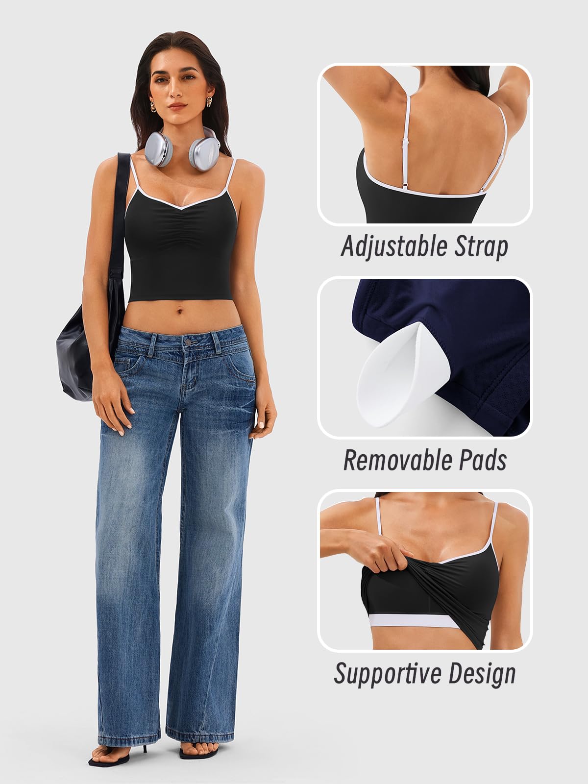 Longline Padded Sports Bra Workout Top for Women, Adjustable Straps Backless Crop Top Push Up Yoga Running Tank Top: Ylw001 Medium