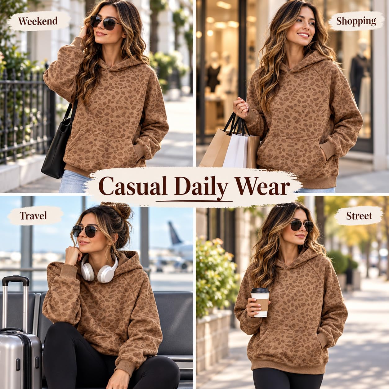 Leopard Print Hoodie for Women, Graphic Hoodie, Polyester S-XL