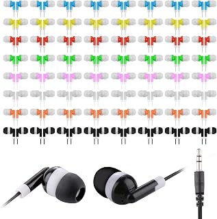 Ladont 50 Pack Bulk Kids Earbuds for Classroom, Student Wired Headphones in Ear Earbuds for School Librariy, 3.5mm Multi Colored Wholesale Earphones for Chromebook Laptop PC