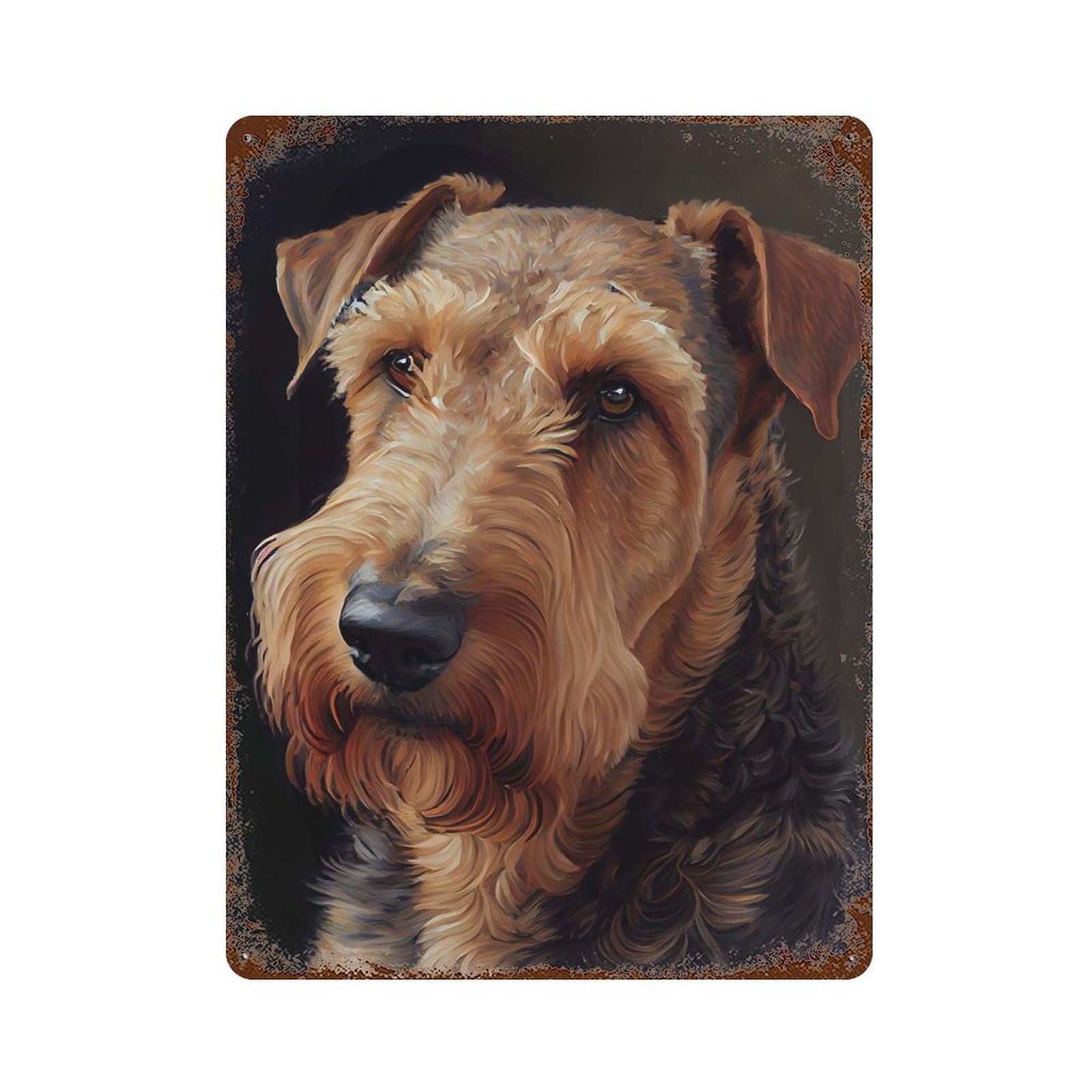 Retro Metal Sign with Airedale Terrier Design 15.7"x11.8", for Office, Studio And Wall Decor, Retro Wall Decor