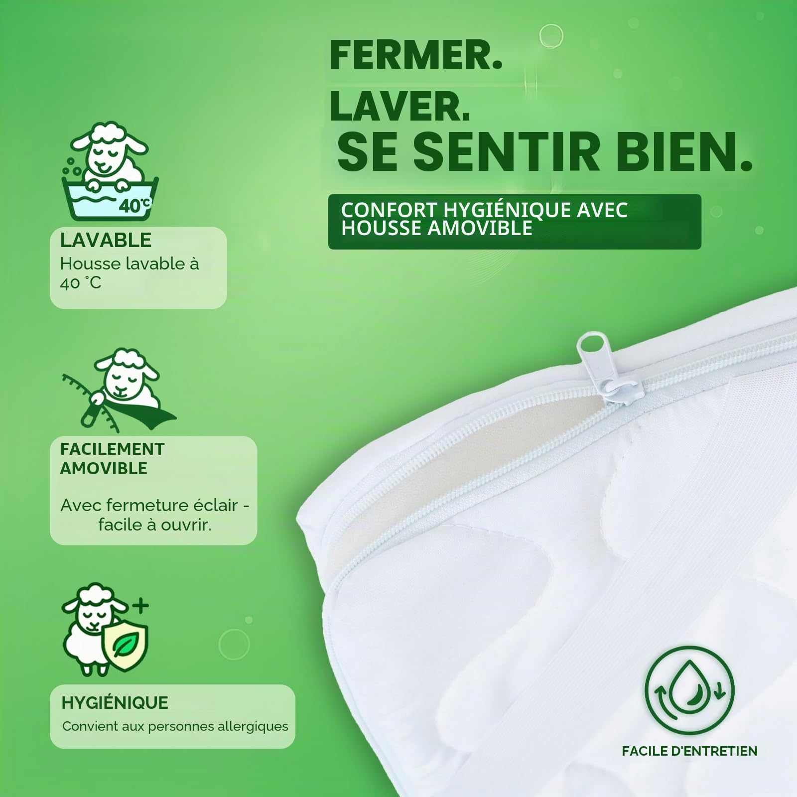 Surmatelas 130x190 cm – Hypoallergénique et Lavable, Confort Ergonomique – Mattress Topper 5 cm Doux pour Un Sommeil Réparateur sans Douleur de Dos
