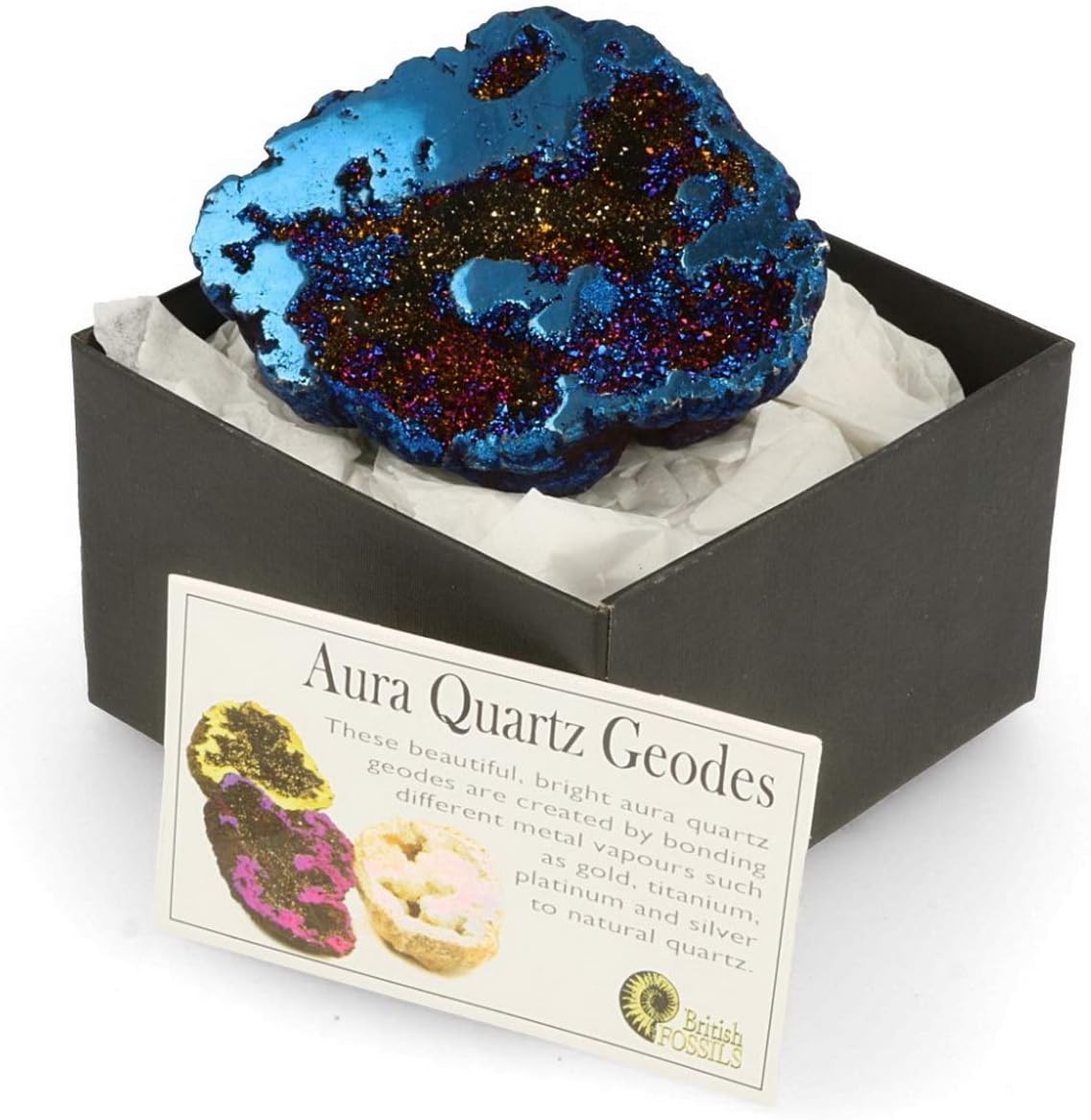 Serafino Bright Rainbow Celestial Aura Quartz Geode Cluster Druzy Crystal Healing Mineral Gift-Boxed (Blue)