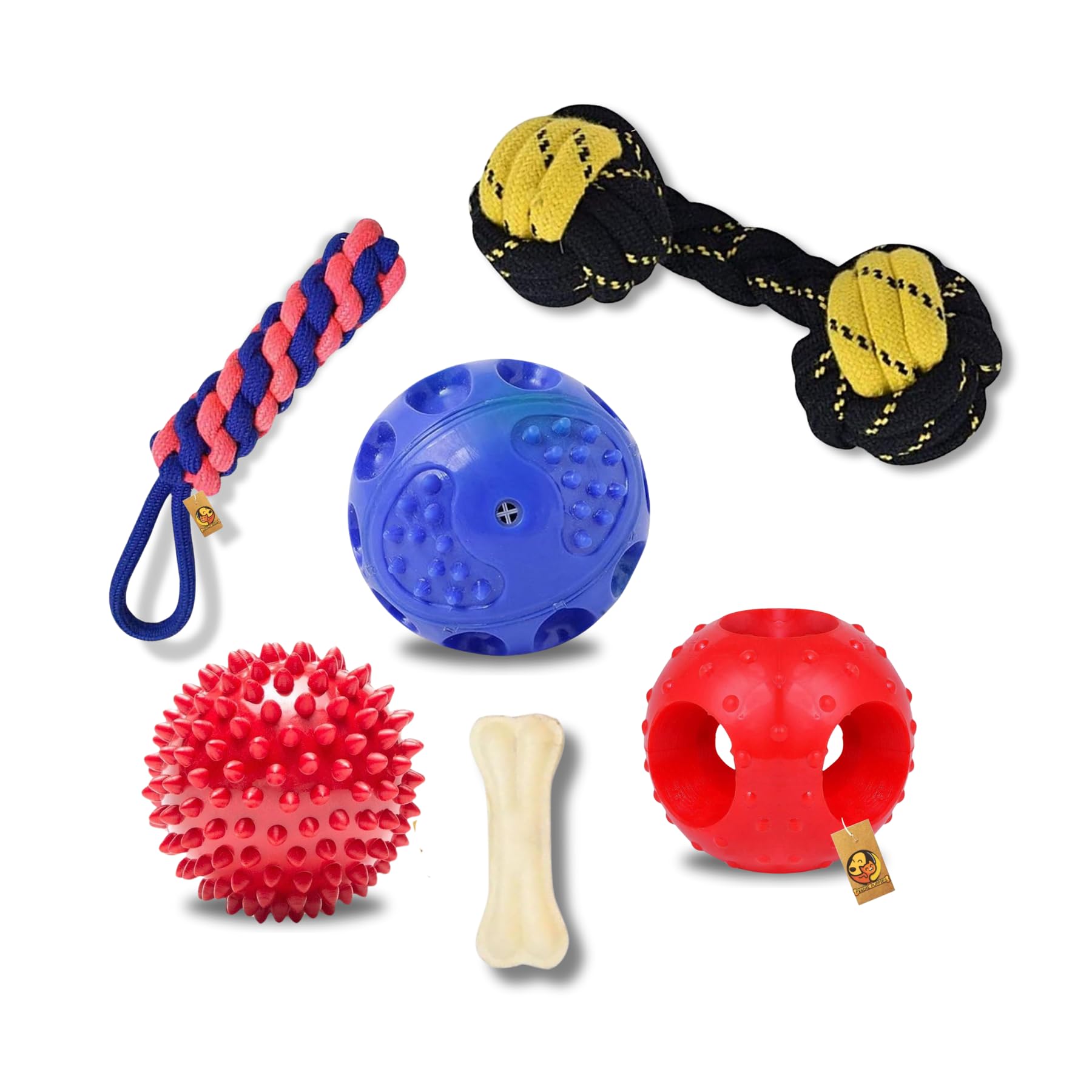 Foodie Puppies Dog Chew Rope and Ball Toys Combo for Puppies and Small Dogs - (Dumbell Rope, Corn Stick Rope, Hard Squeeze, Spike, and Hole Ball Combo with Free 3inch One Bone) (B09L86PBB5) Amazon Price History, Amazon Price Tracker