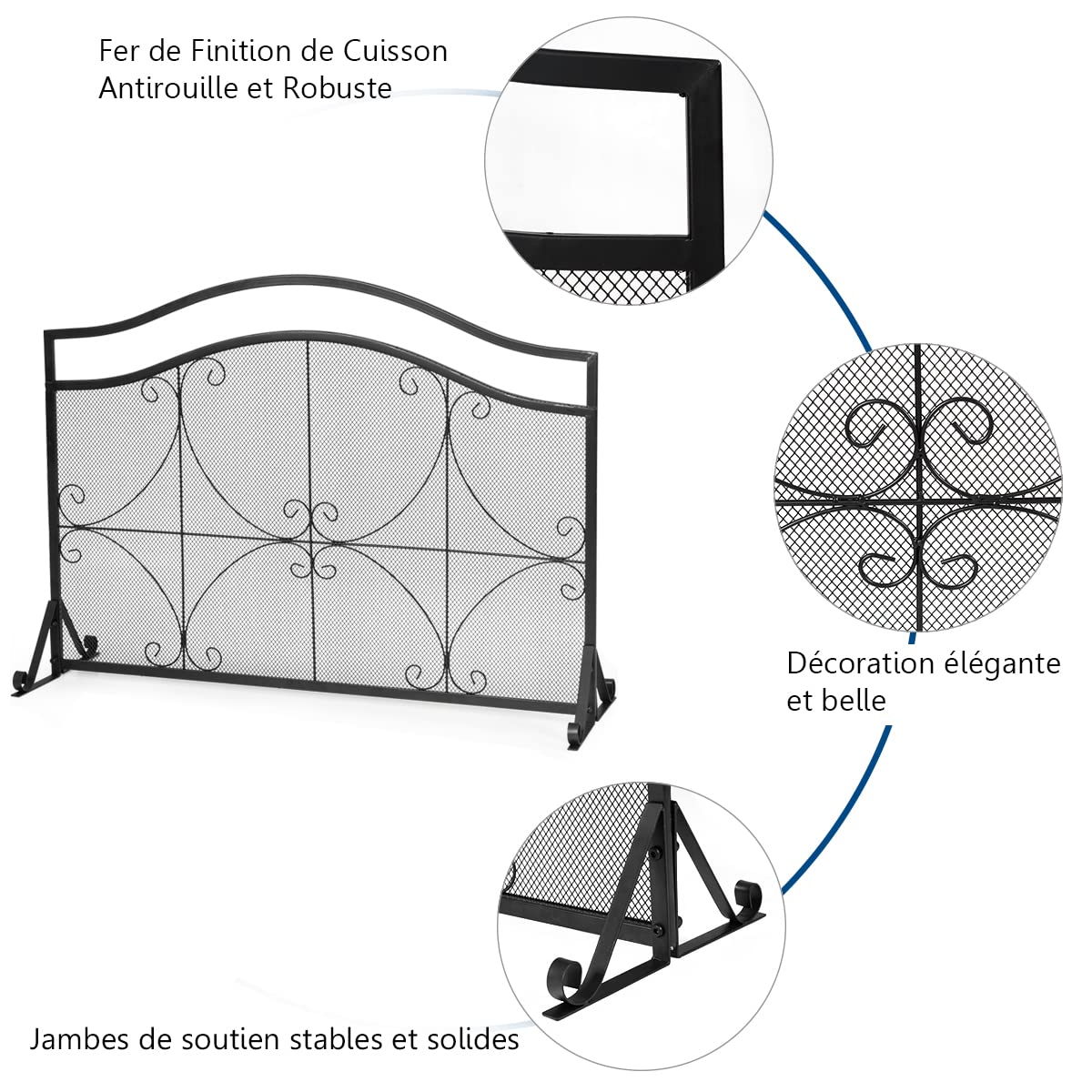 COSTWAY Pare-étincelles Cheminée Métal Barrière Sécurité Pare-feu Protection Grille, Pare Feu Cheminée Unique en Fer Anti-Étincelles Autoportante, 112x33x83CM (Modèle 1)